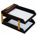 Rosewood Letter Size Wood & Leather Double Front Load Letter Tray